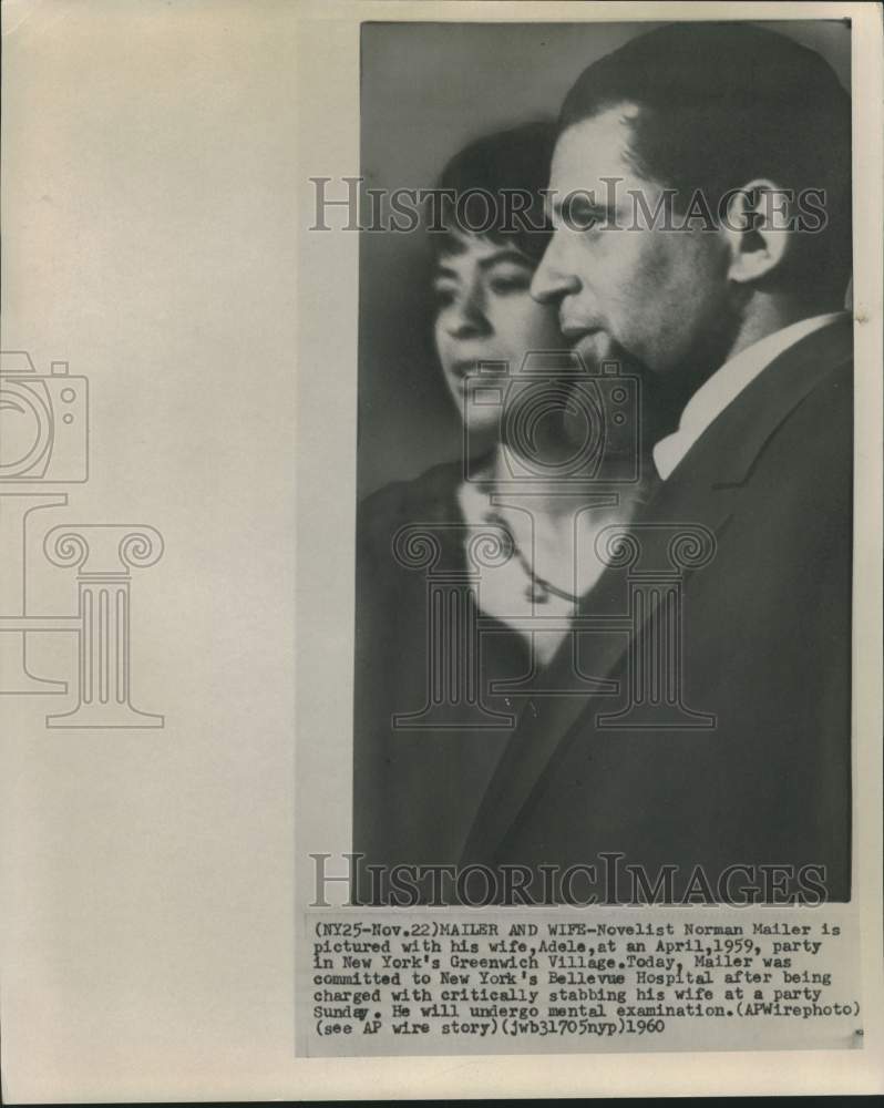 1959 Press Photo Novelist Norman Mailer and wife Adele, at April 1959 party.