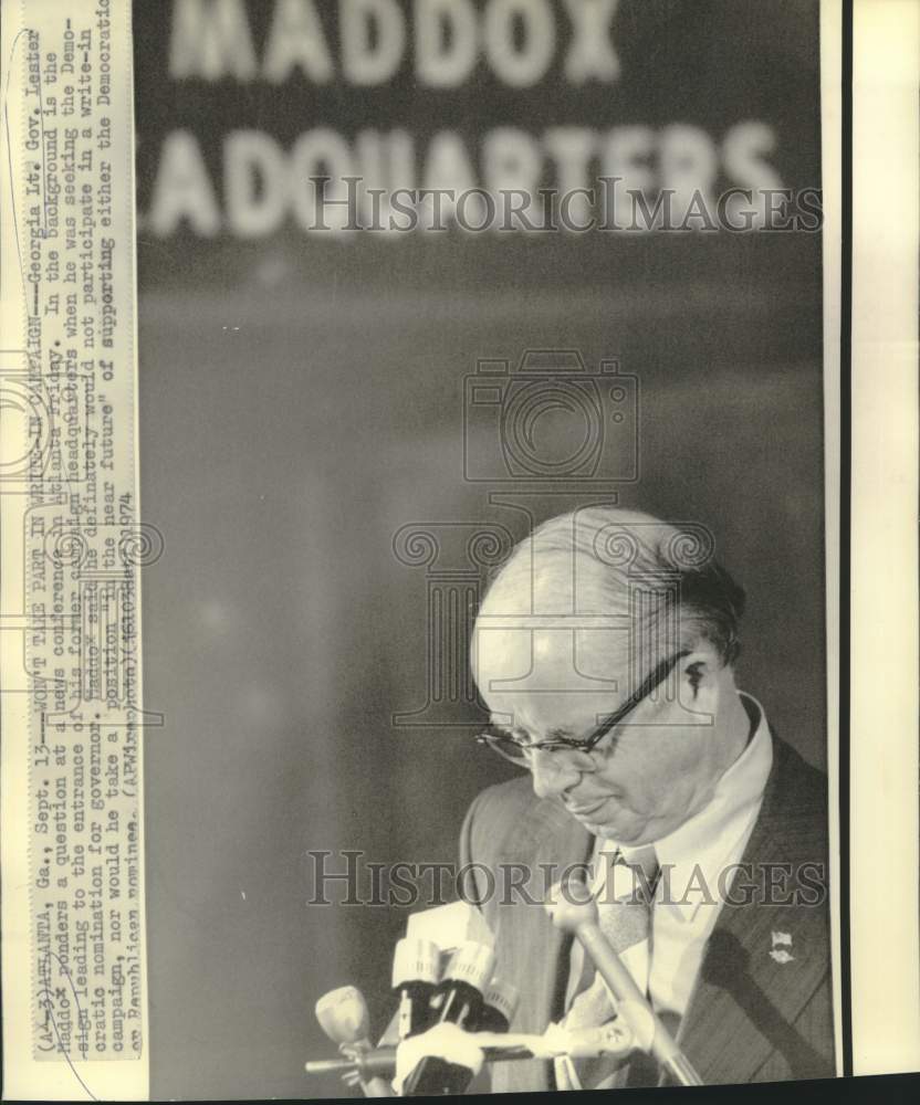 1974 Press Photo Georgia Lt. Governor Lester Maddox at news conference
