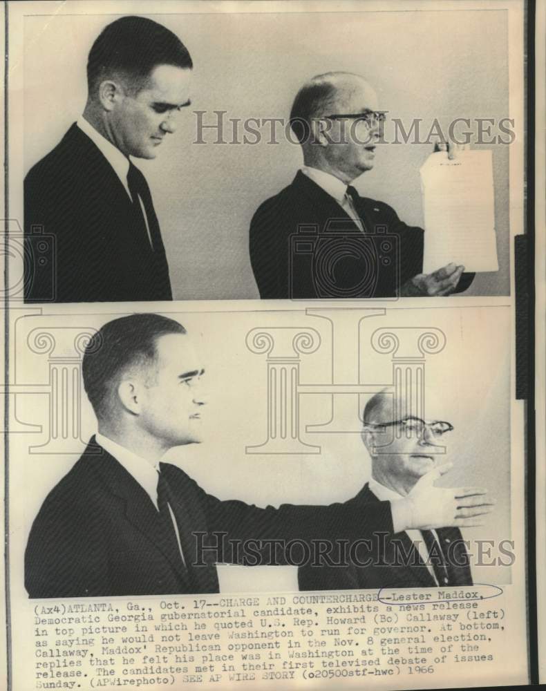 1966 Press Photo Georgia gubernatorial candidates Maddox and Callaway debate