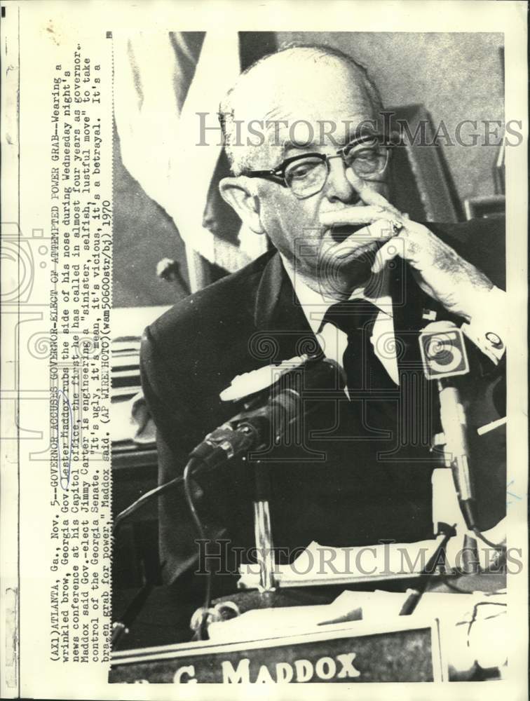 1970 Press Photo Governor Lester Maddox shown at news conference at Capitol