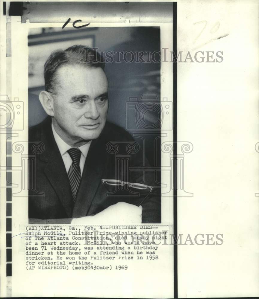 1969 Press Photo Pulitzer Prize winning Ralph McGill - now20768