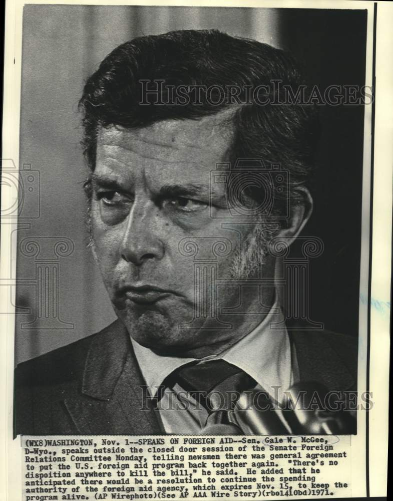 Load image into Gallery viewer, 1971 Press Photo Senator Gale McGee at Senate Relations Committee in Washington
