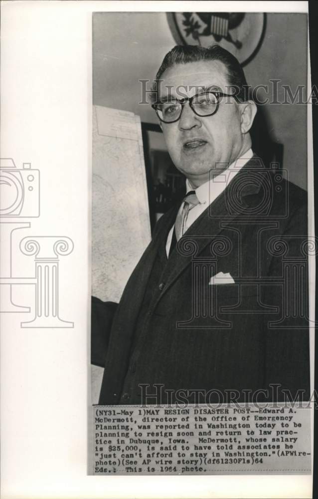 1964 Press Photo Office of Emergency Planning Director Edward McDermott