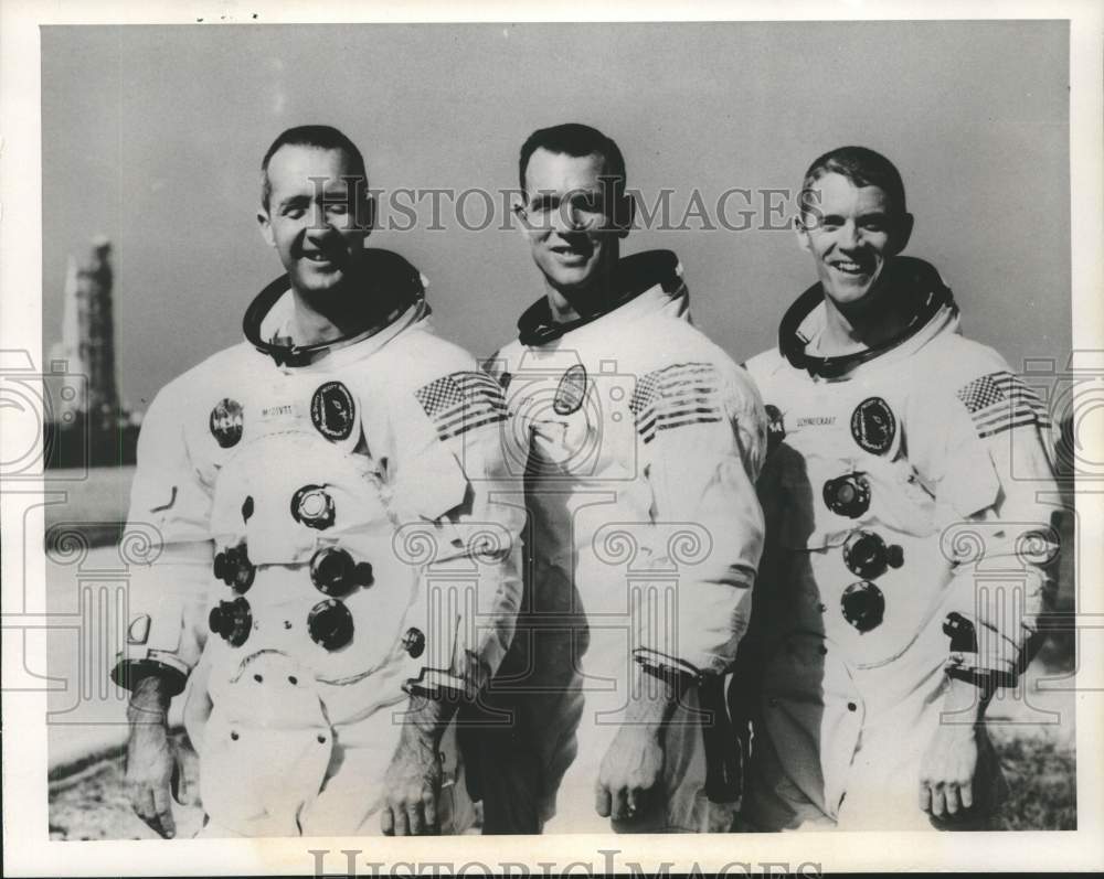 1969 Press Photo Apollo 9 space crew, James McDivitt, Scott and Schweickart