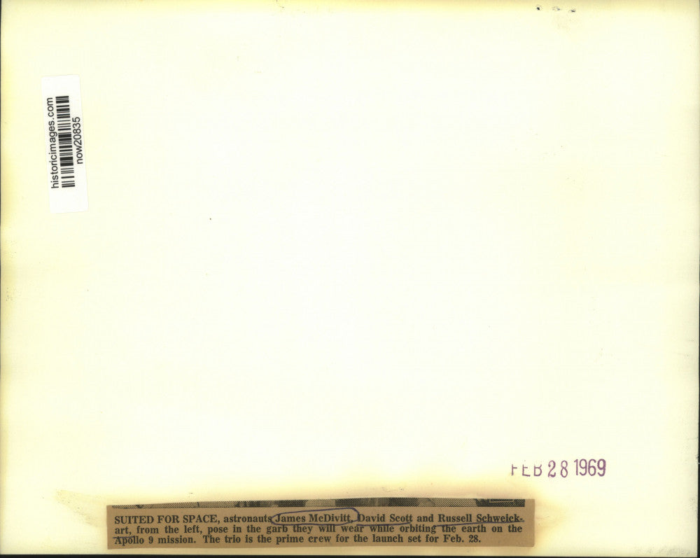 1969 Press Photo Apollo 9 space crew, James McDivitt, Scott and Schweickart