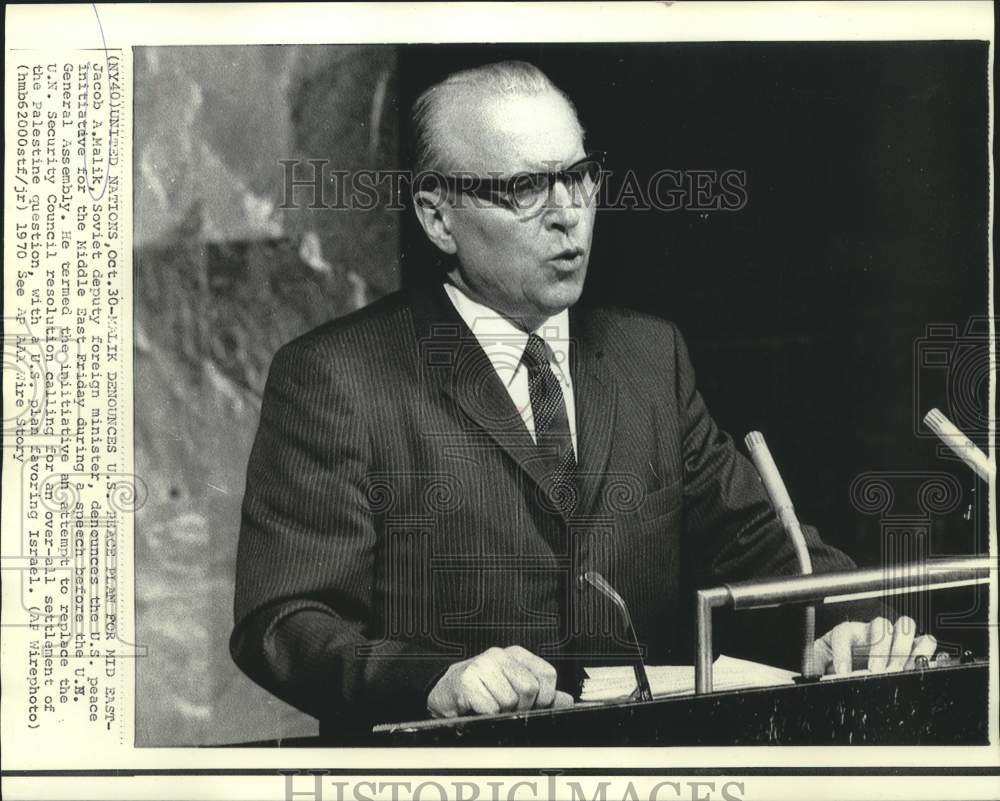 1970 Press Photo Soviet Jacob Malik speaks at United Nations General Assembly