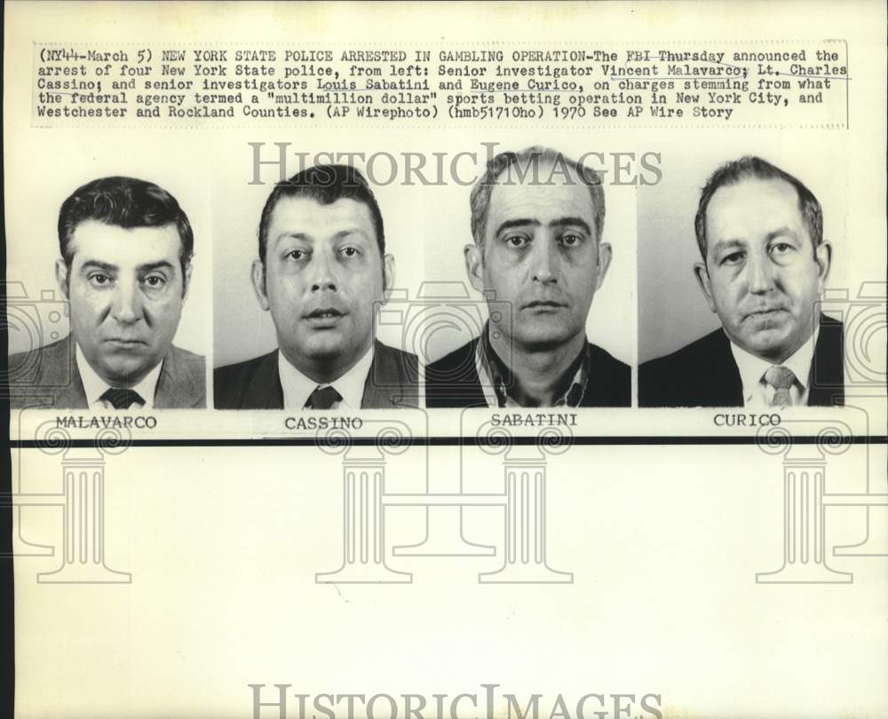 1970 Press Photo Vincent Malavarco and other New York State police arrested