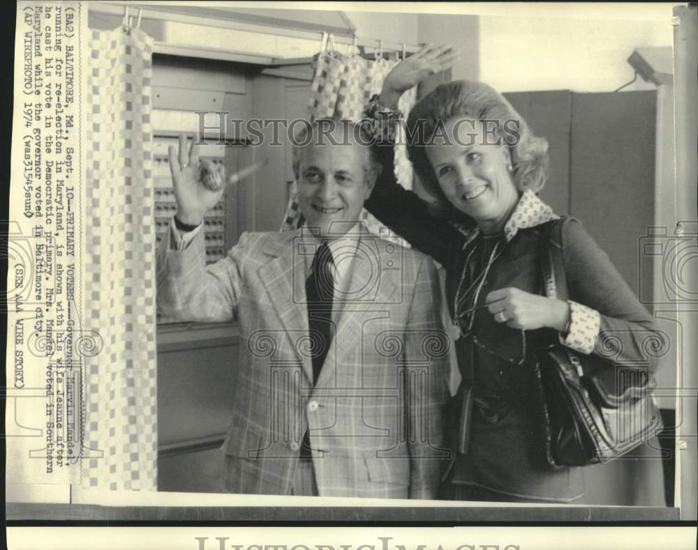 1974 Press Photo Governor Marvin Mandle & wife Jeanne after voting, Maryland