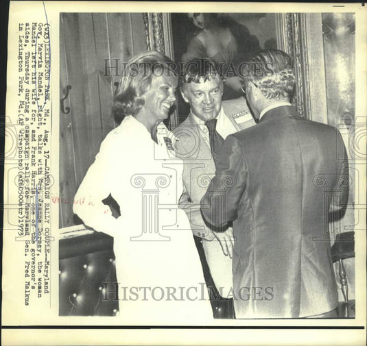 1975 Press Photo Marvin Mandel, Jeanne Dorsey & Frank Harris at rally, Florida