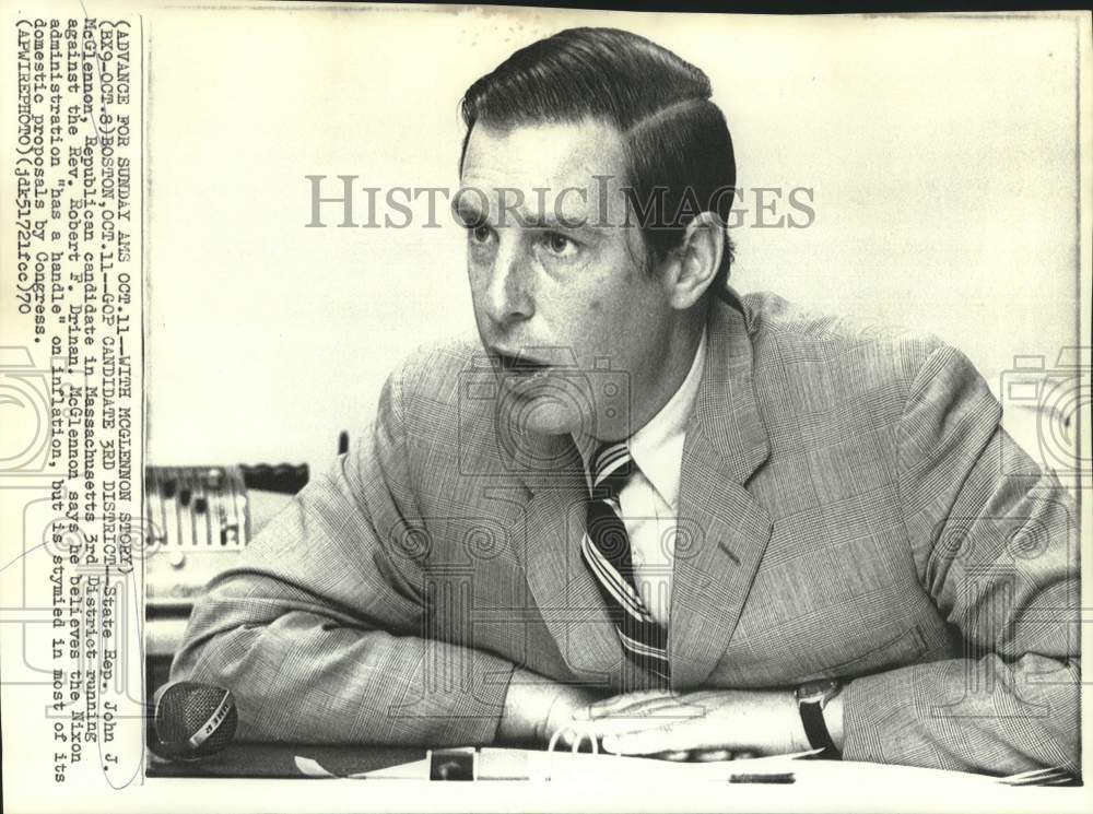1970 Press Photo Massachusetts Republican GOP 3rd District candidate McGlennon.