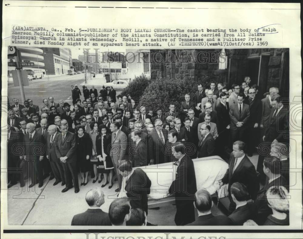 1969 Press Photo Casket bearing body of Ralph McGill, columnist-publisher