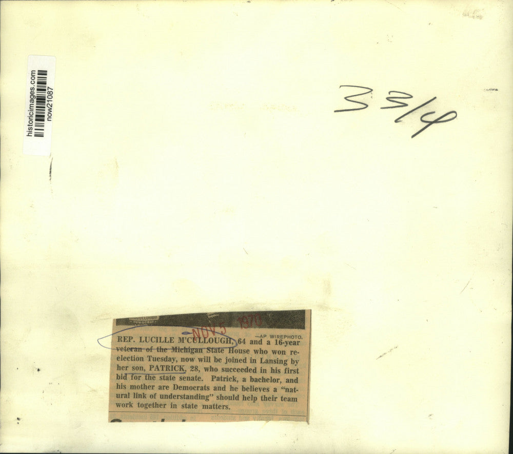 1970 Press Photo Representative Lucille McCullough and son Patrick, senator