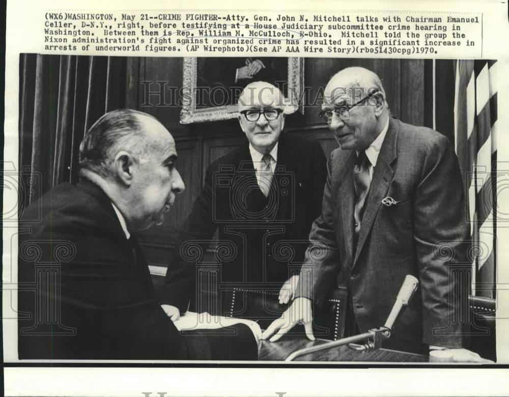 1970 Press Photo Attorney General Mitchell and others at House Judiciary hearing
