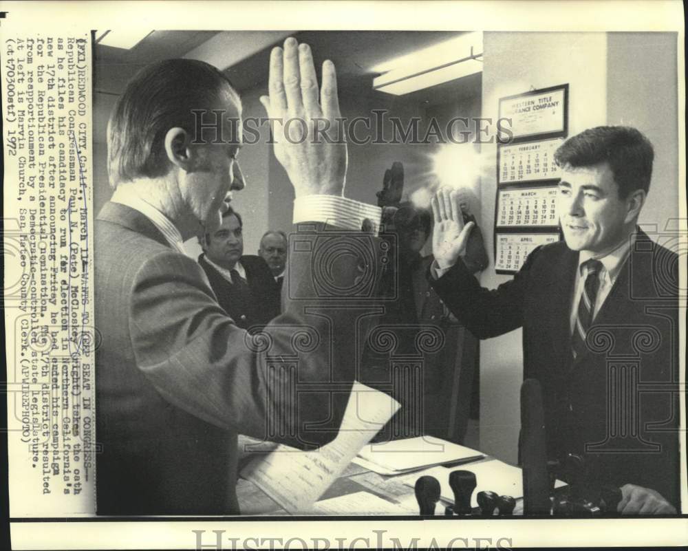 1972 Press Photo Congressman McCloskey files candidacy for seat in Congress