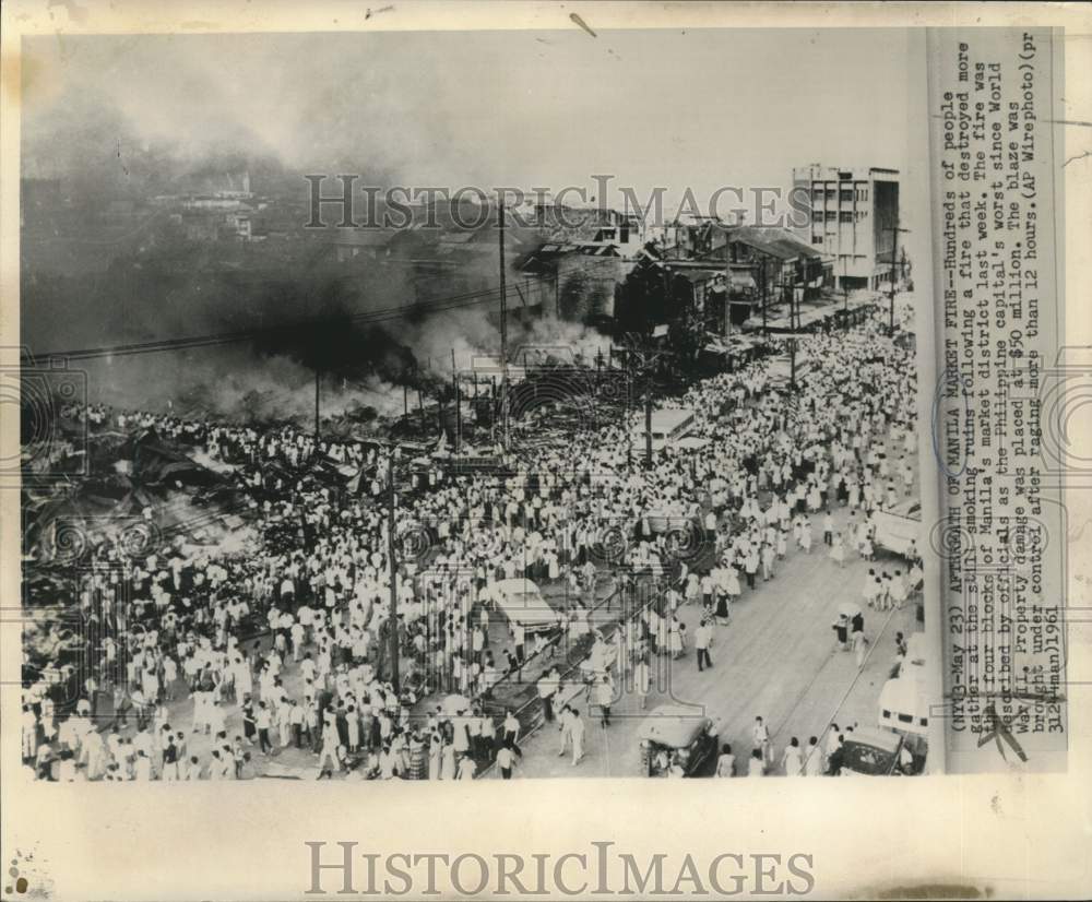 1961 Press Photo Aerial view of aftermath of Manila Market fire, Philippines