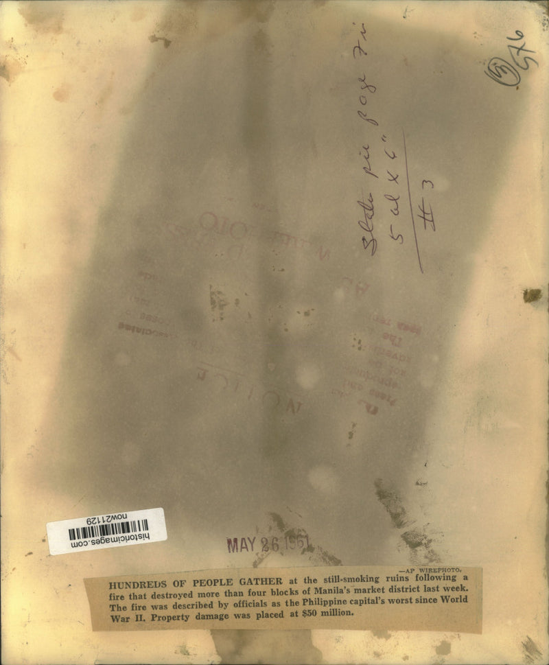 Load image into Gallery viewer, 1961 Press Photo Aerial view of aftermath of Manila Market fire, Philippines
