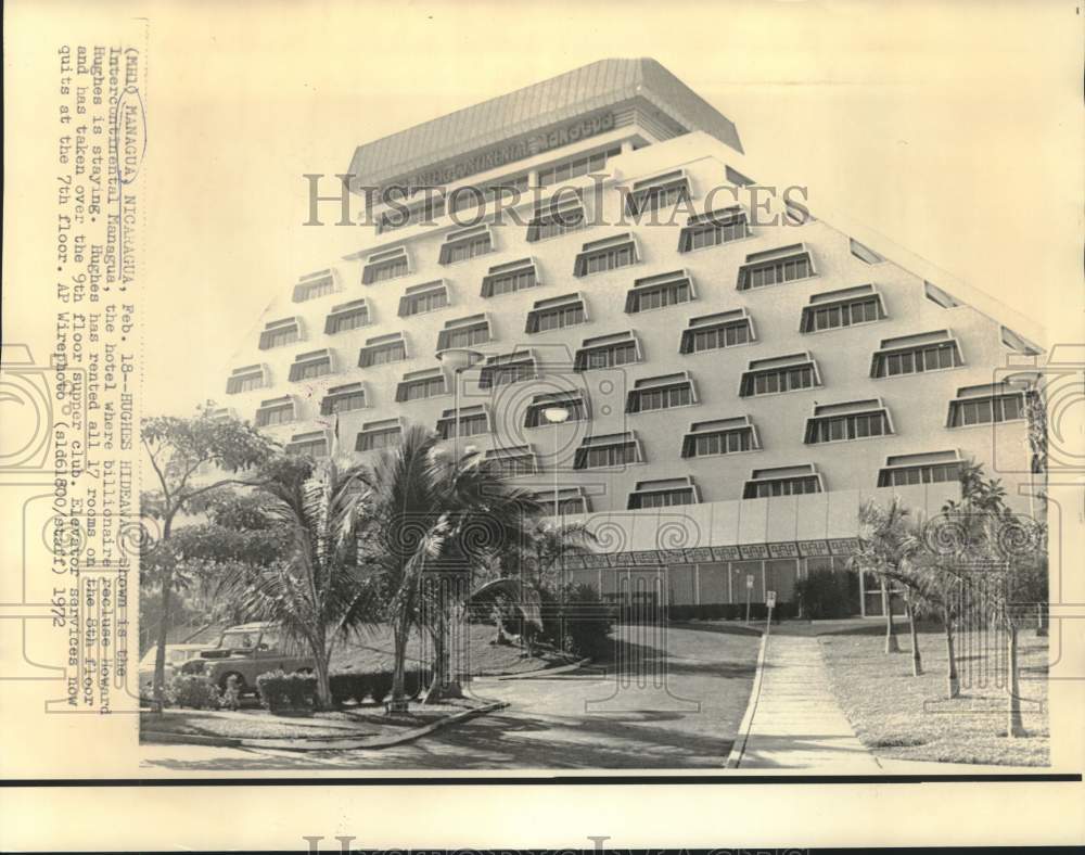 1972 Press Photo Intercontinental Managua hotel, ext. shot, Managua, Nicaragua