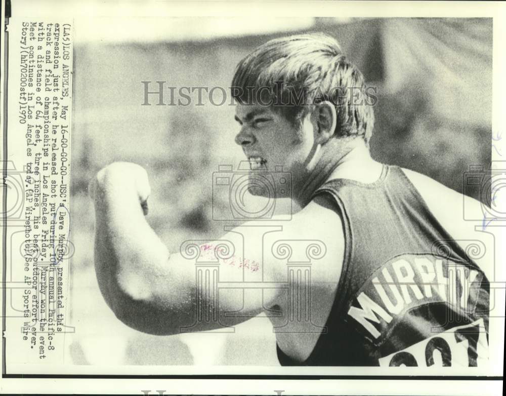 1970 Press Photo USC's Dave Murphy expression after shot put release - now21194