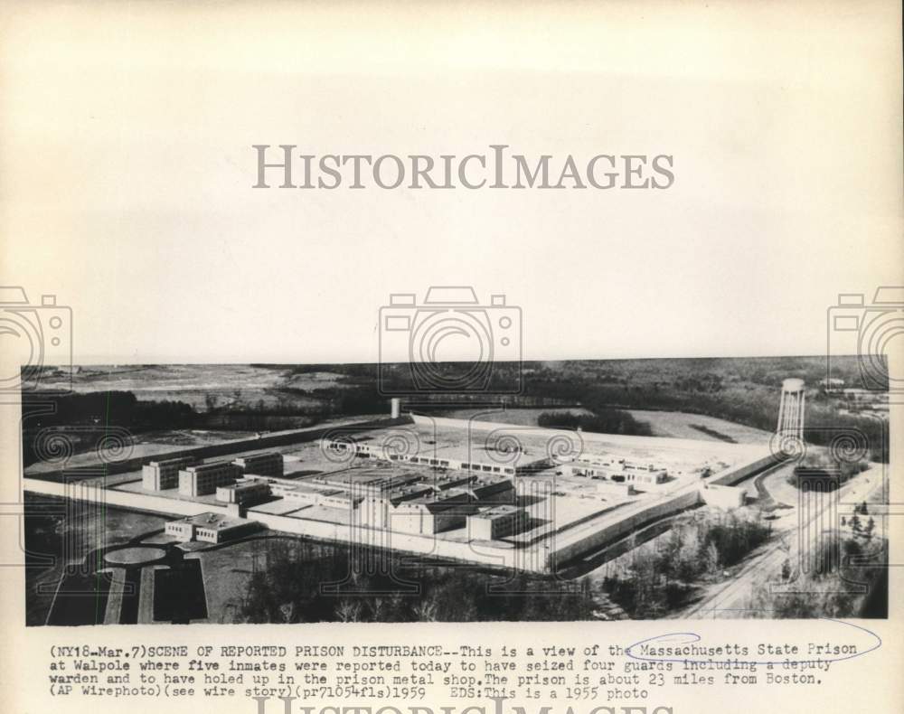 1955 Press Photo Massachusetts State Prison, site of prison disturbance