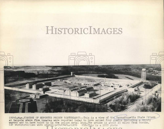 1955 Press Photo Massachusetts State Prison, site of prison disturbance