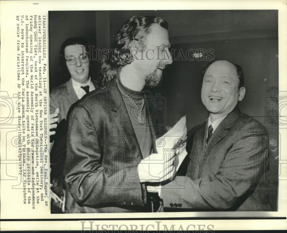 1972 Press Photo Reverend Paul Mayer at World Assembly of Paris Peace Talks