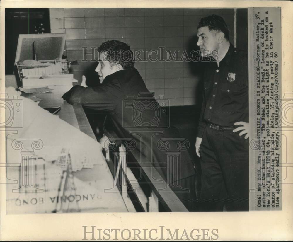 1960 Press Photo Novelist Norman Mailer booked in stabbing. - now21293