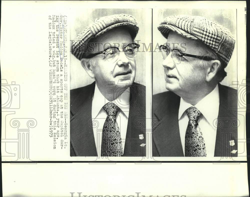 1973 Press Photo Georgia Lt. Governor Lester Maddox models sports cap