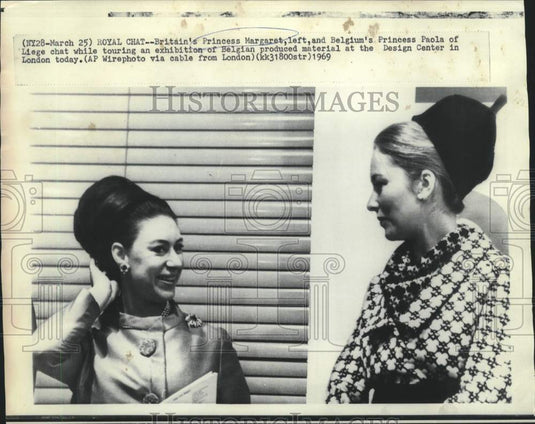 1969 Press Photo Princess Margaret and Princess Paola chat at Design Center
