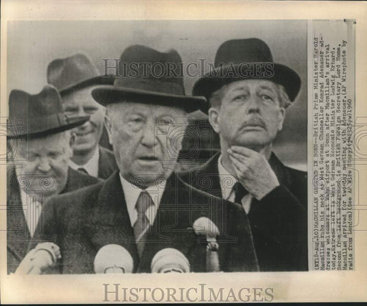 1960 Press Photo Britain's Harold Macmillan and others arrive at Bonn airport.