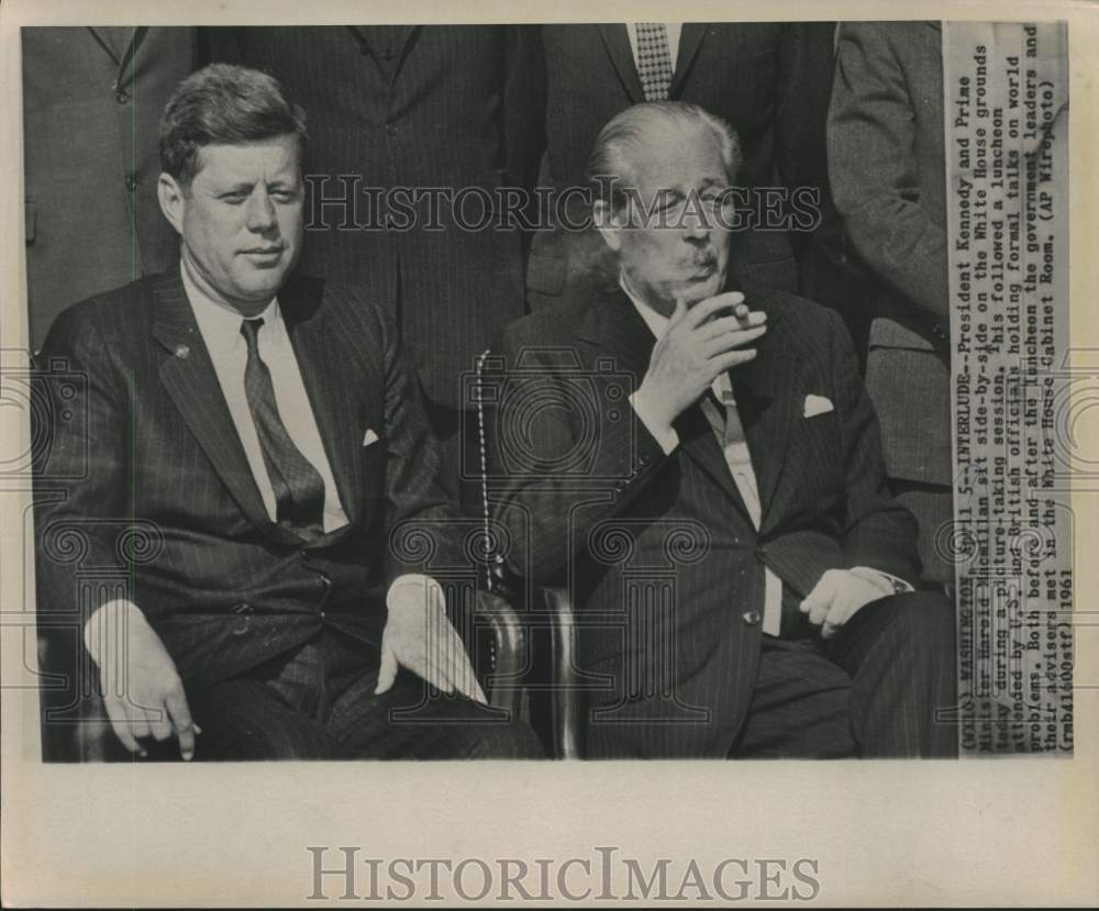 1961 Press Photo President Kennedy and Prime Minister Macmillan in photo session