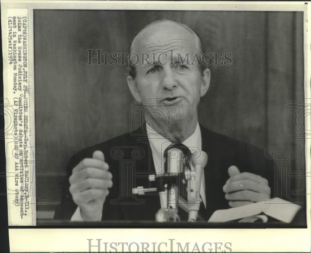 1974 Press Photo Representative McClory joins House Judiciary Committee debate