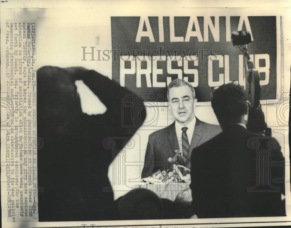 1968 Press Photo Senator McCarthy at Atlanta Press Club - now21511