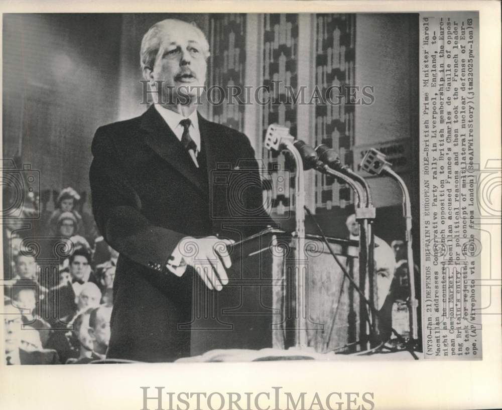 1963 Press Photo Britain&#39;s Macmillan addresses Conservative Party rally