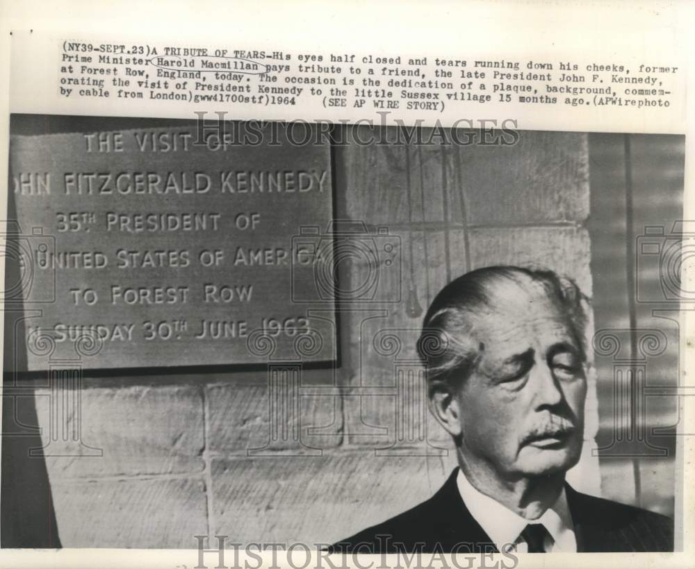 1964 Press Photo Former Prime Minister Macmillan pays tribute to JFK