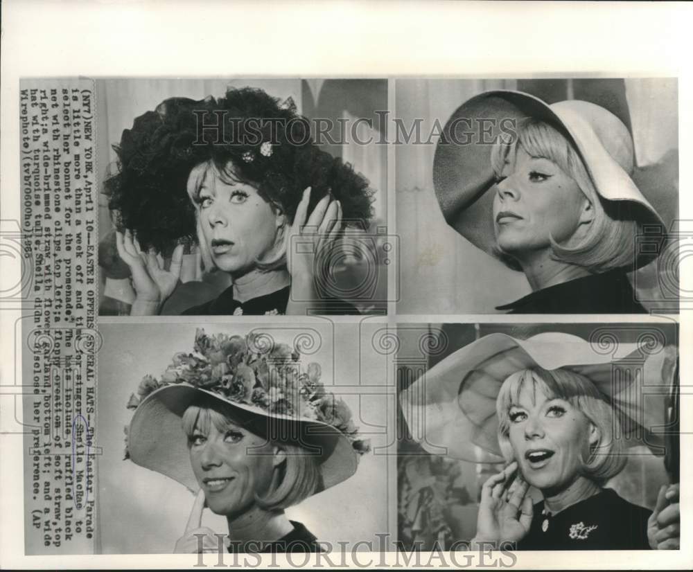 1968 Press Photo Sheila MacRae models Easter bonnets in New York - now21569