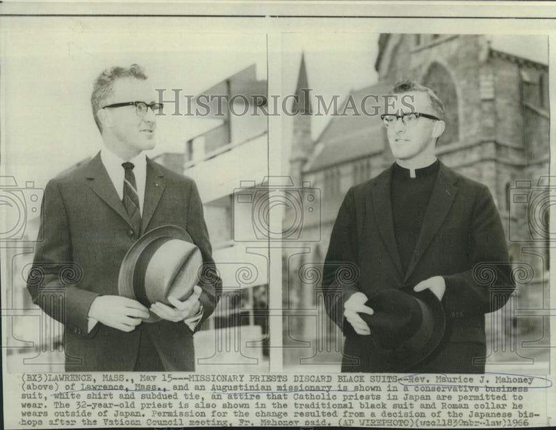 Load image into Gallery viewer, 1966 Press Photo Reverend Mahoney in business suit and traditional black suit
