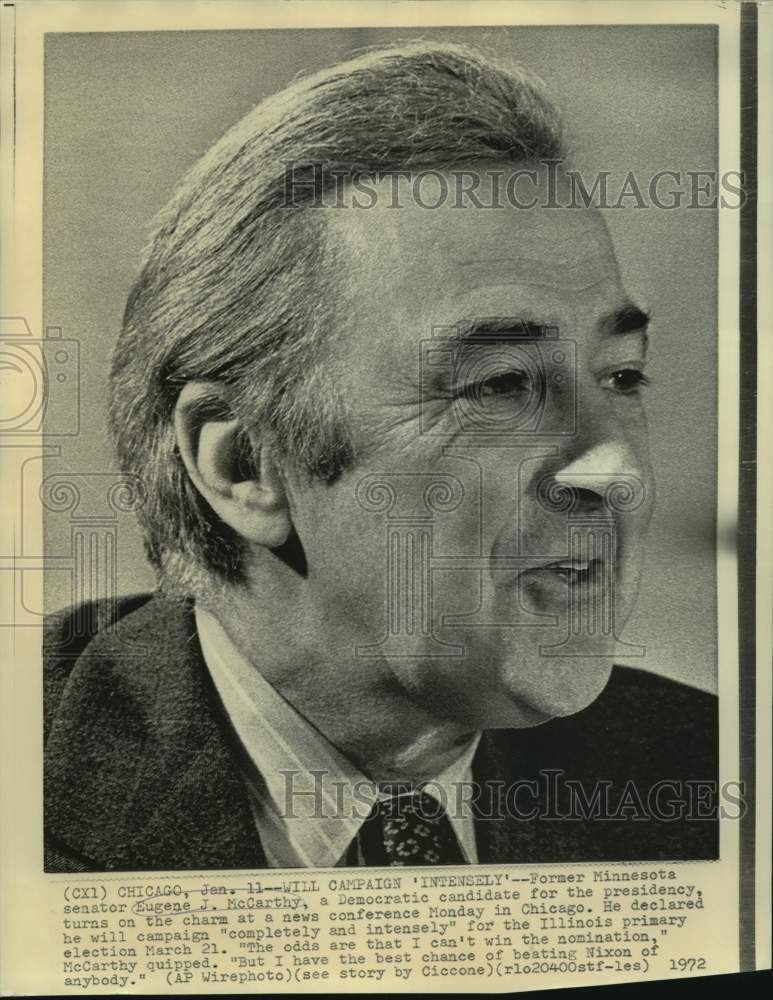 1972 Press Photo Former Senator McCarthy at Chicago news conference - now21687