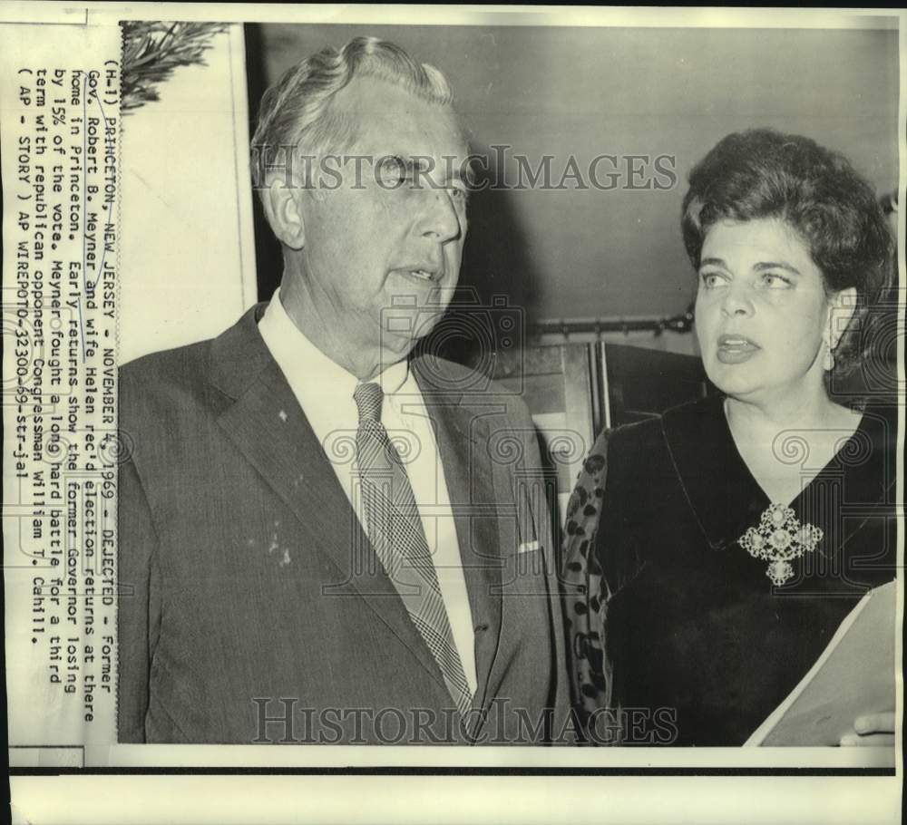 1969 Press Photo Former Governor Meyner and wife receive election returns