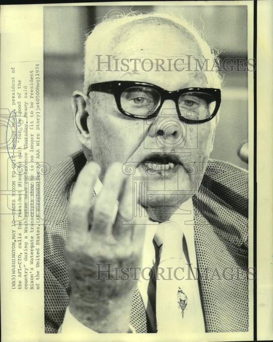 1974 Press Photo AFL-CIO President George Meany at Washington news conference