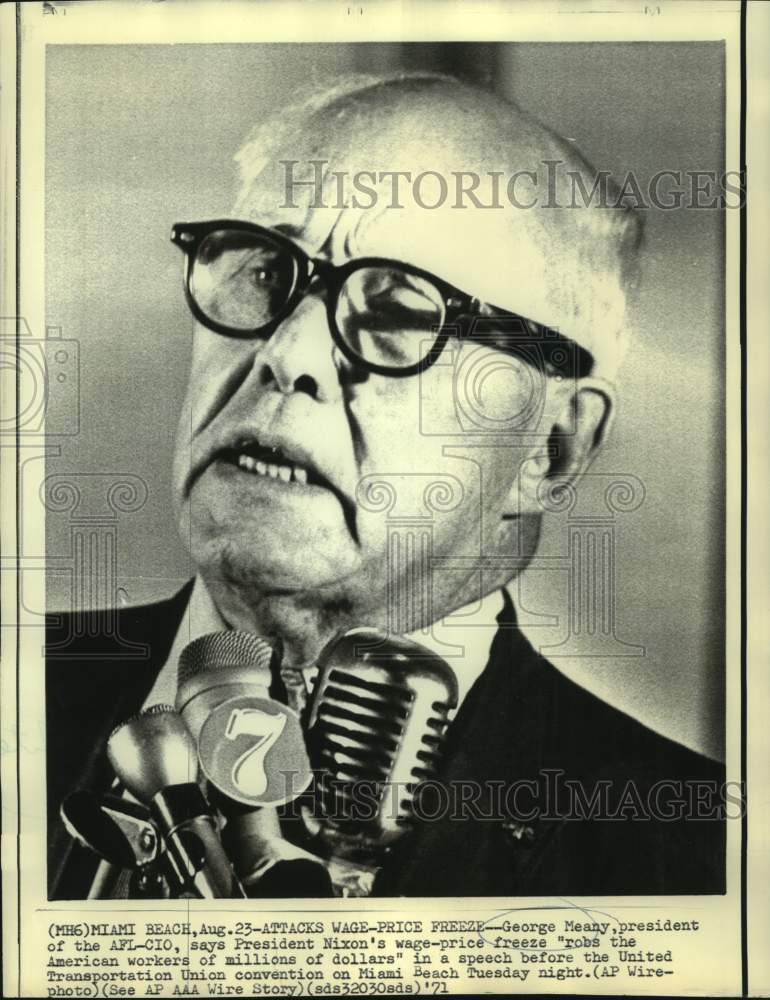 1971 Press Photo AFL-CIO President George Meany speaks at Transportation Union