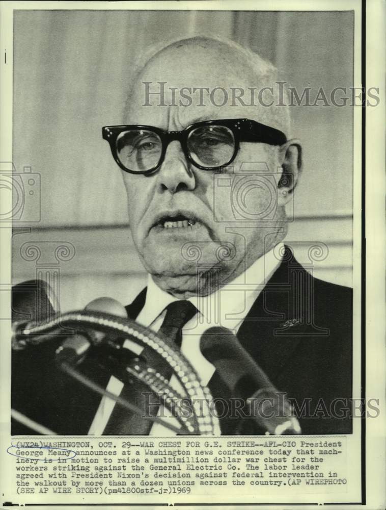 1969 Press Photo AFL-CIO President George Meany at Washington news conference