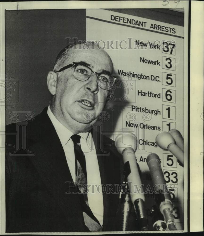 1970 Press Photo Attorney General John MItchell discusses narcotics raids.