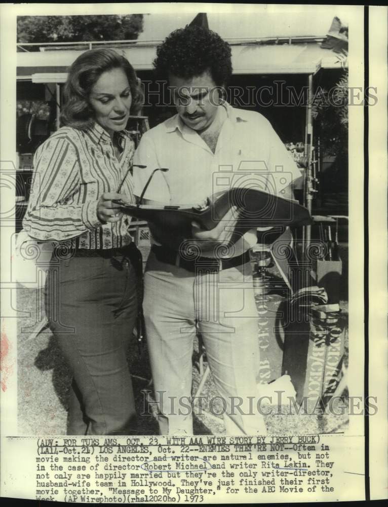Load image into Gallery viewer, 1973 Press Photo Writer-Director, husband-wife team, Robert Michael and Lakin
