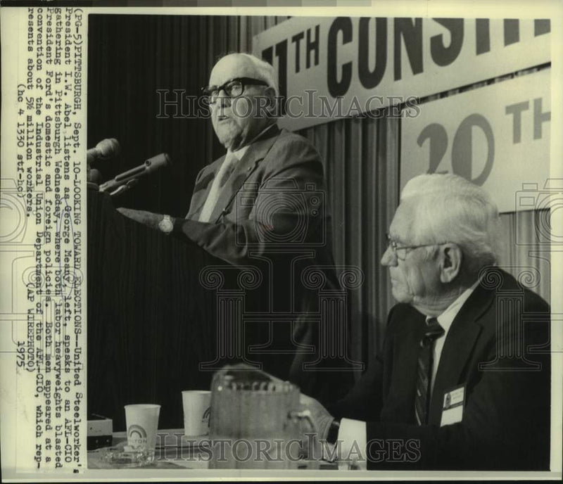 Load image into Gallery viewer, 1975 Press Photo Steelworkers' President Abel and AFL-CIO Meany in Pittsburgh

