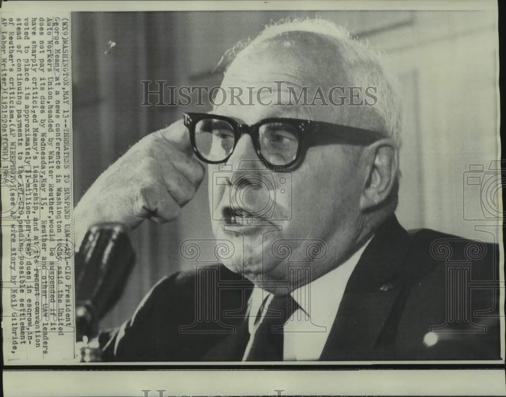 1968 Press Photo AFL-CIO President George Meany at Washington news conference