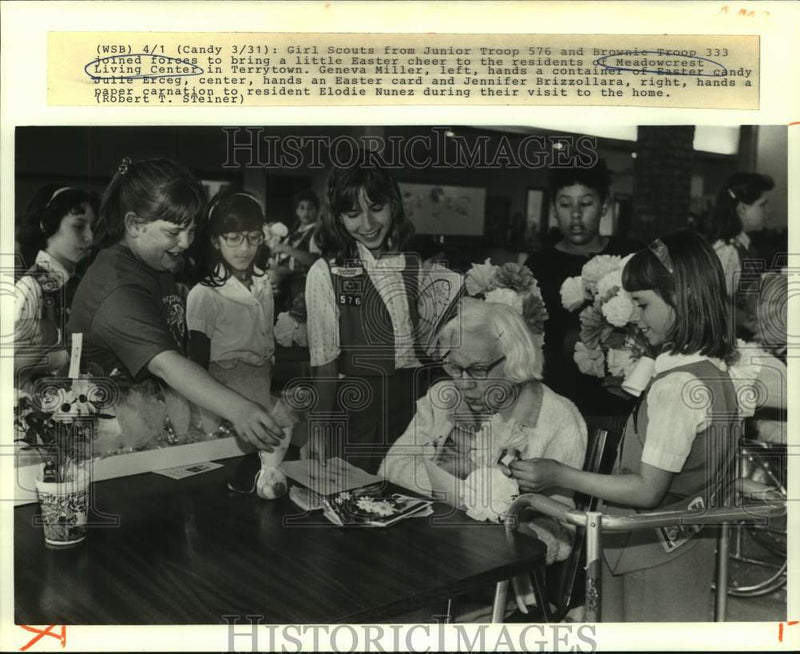 Load image into Gallery viewer, 1968 Press Photo Girl Scout and Brownie troops visit residents of Meadowcrest
