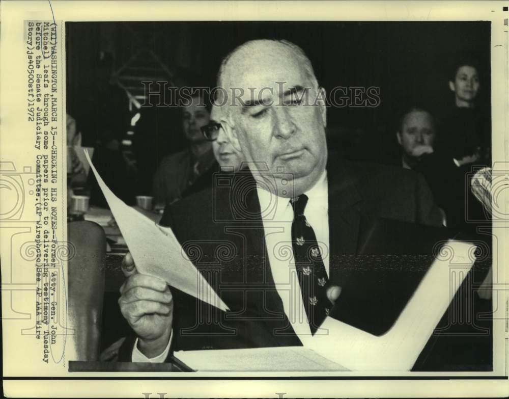 1972 Press Photo Former Attorney General John Mitchell at Senate Judiciary