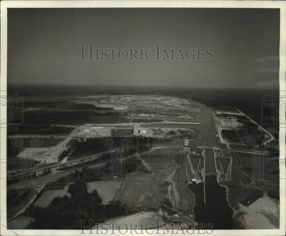1966 Press Photo Aerial of NASA's Mississippi Test Facility with lock and canals