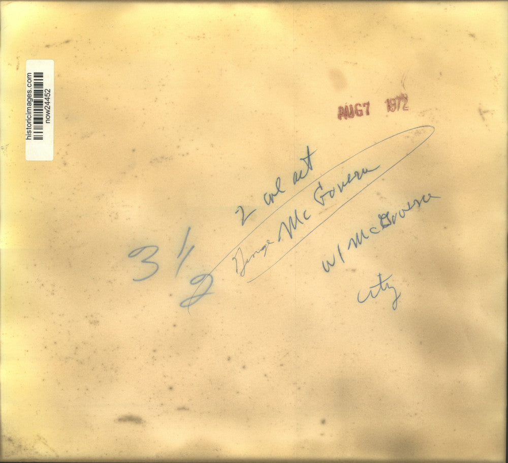 1972 Press Photo Senator George McGovern sits at desk with microphone