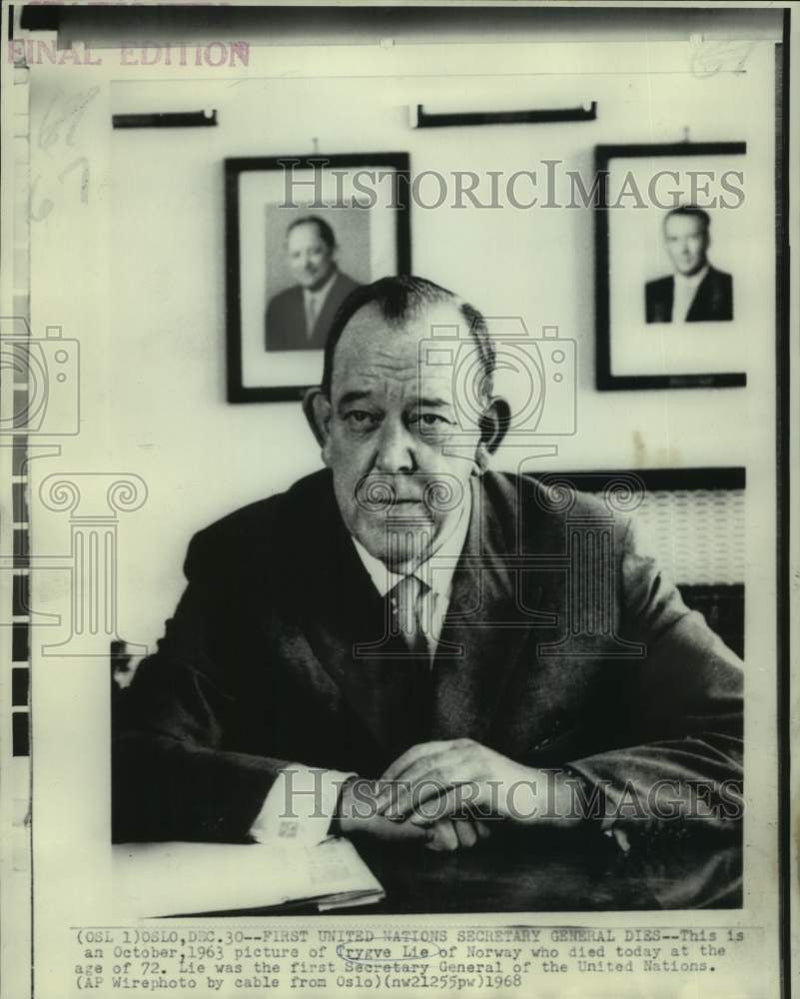 Load image into Gallery viewer, 1963 Press Photo First Secretary General of United Nations Trygve Lie of Norway
